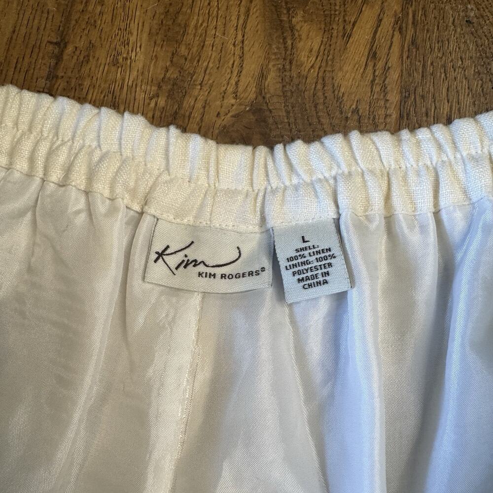 Kim Rogers White Linen Lined Pants Pull On Straight Leg Trouser Womens Sz L - Picture 2 of 7
